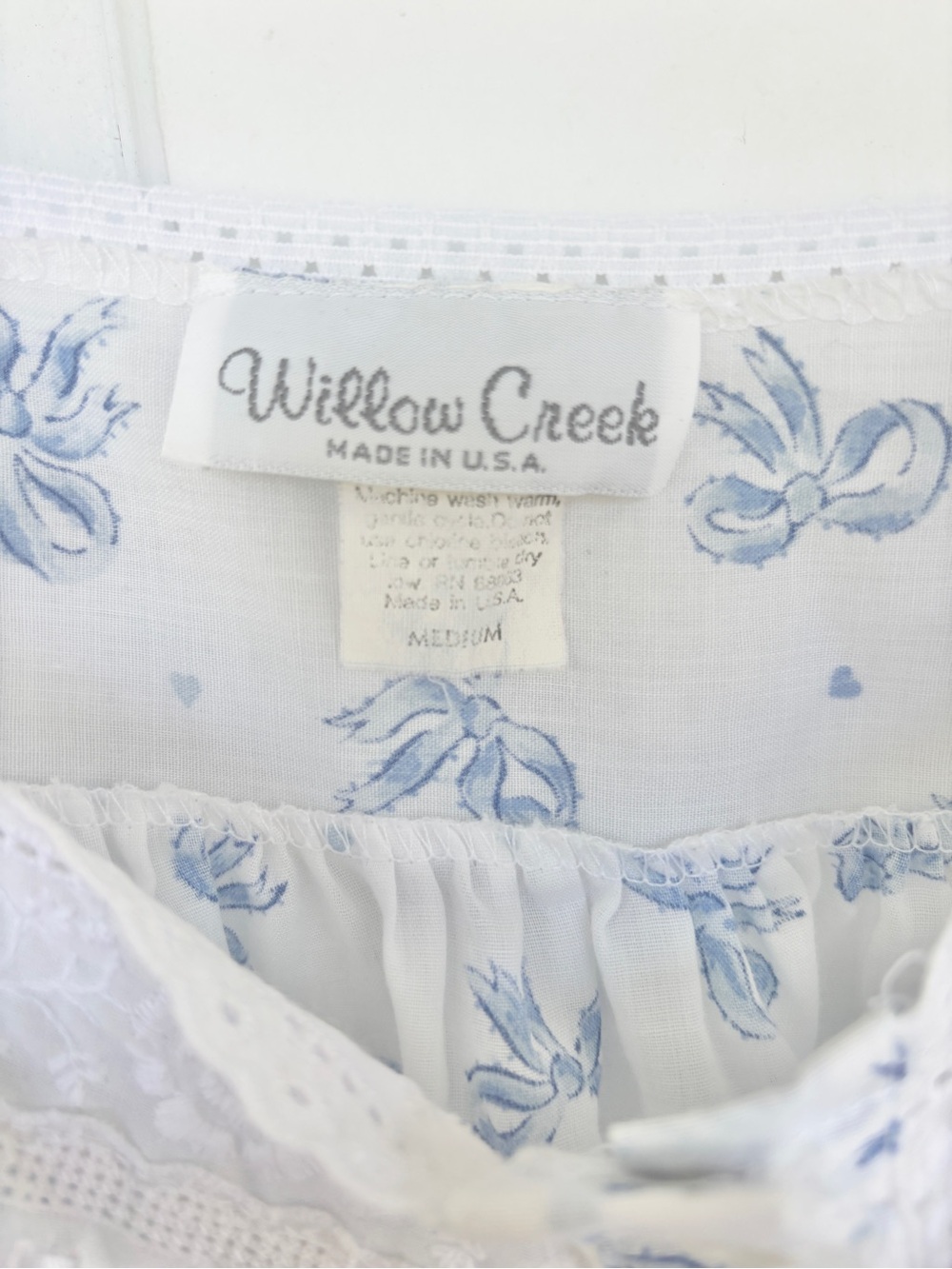 Vintage Willow Creek Blue Bow Lace Cottagecore Tradwife Coquette Nightgown M - Picture 6 of 12